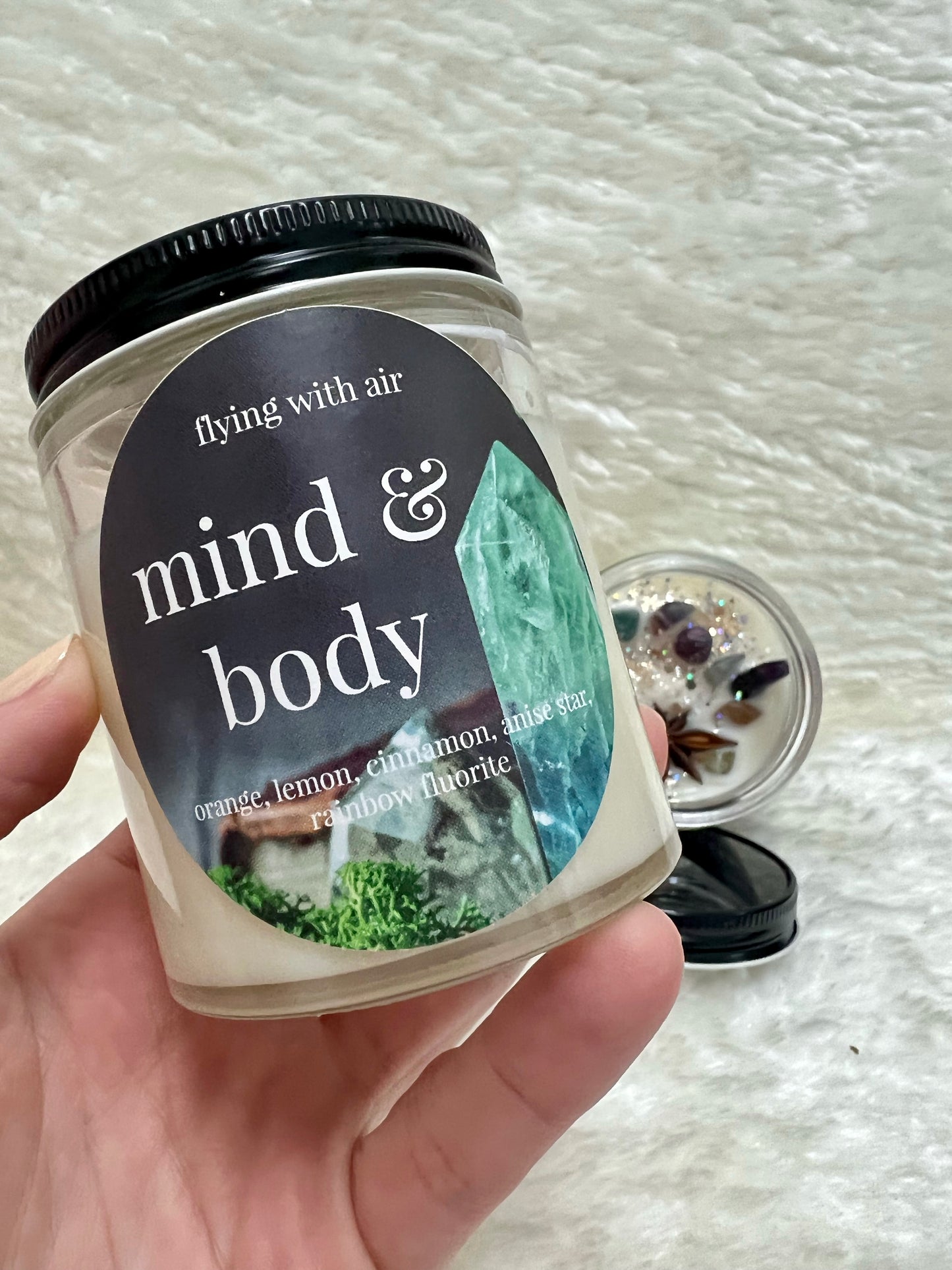 mind and body crystal candle