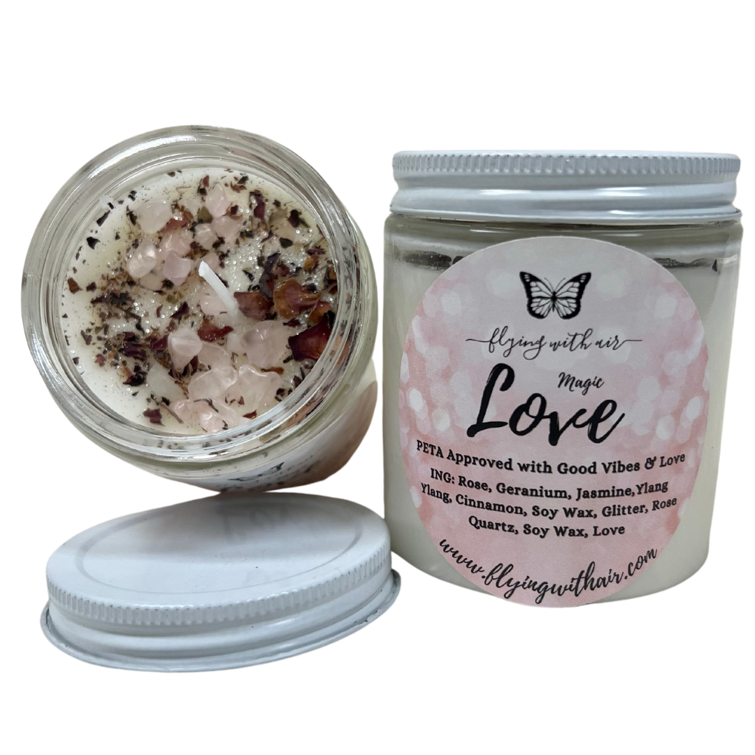 rose quartz candle magic love soy spell candle gemstone