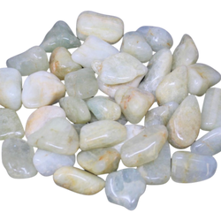 Aquamarine Tumbled Crystal   Our aquamarine has a soothing light blue coloring to the stone. The size and shape may vary. If smaller shape, we may include multiple pieces to meet mid-gram level.
