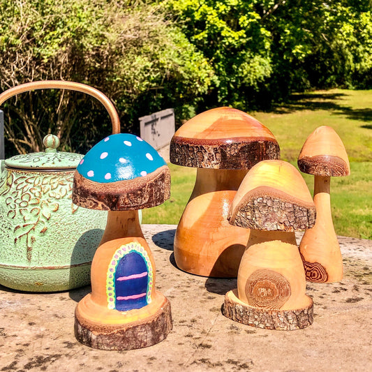 Handcrafted mushroom wood art
